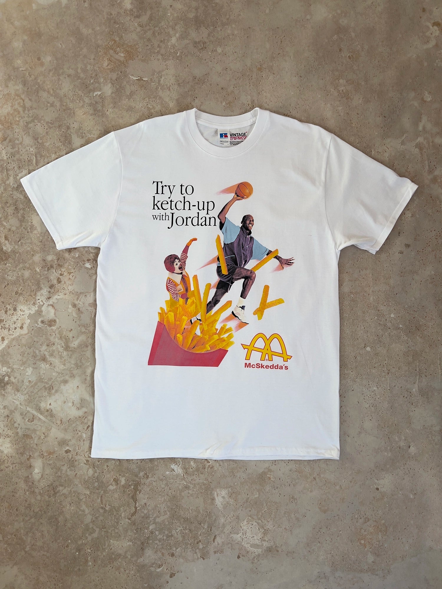 Jordan vs Ronald McDonald Bootleg tričko Russell bílé
