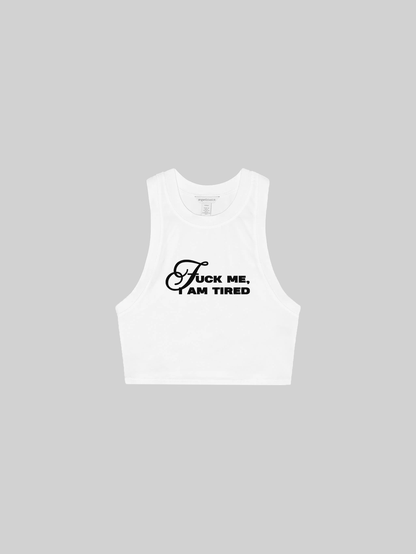 Udržitelný crop top bílý Fuck Me I am Tired / Vt DIY lab.